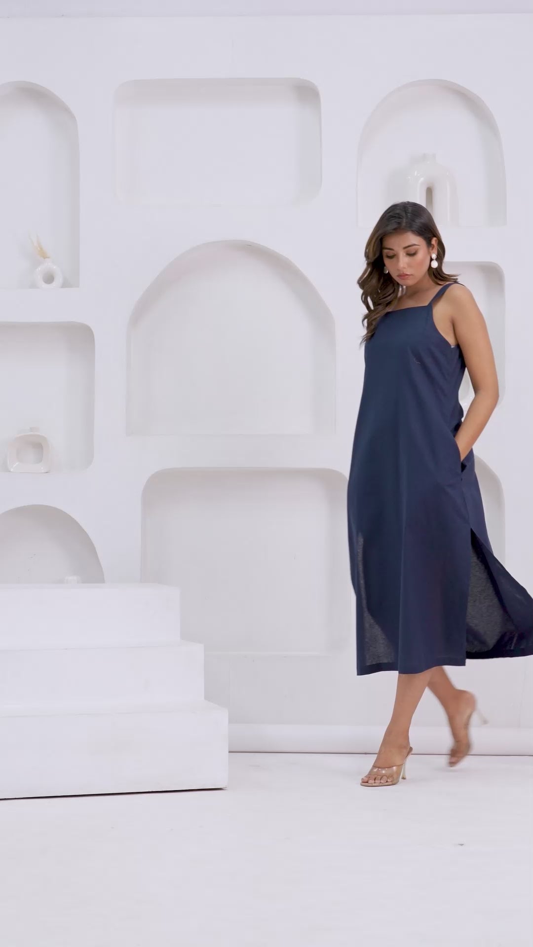 Navy Blue Solid Strappy Dress